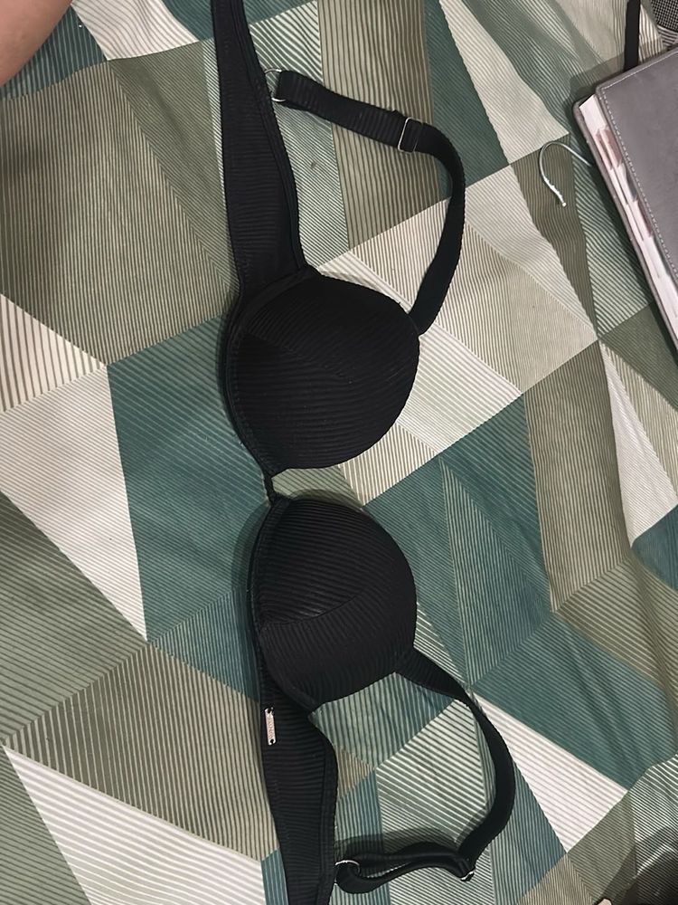 Black Ribbed Push-Up Bra