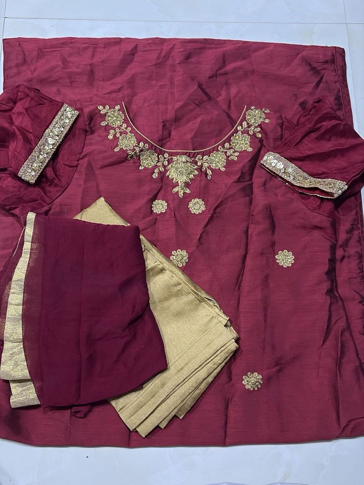 Elegant Maroon Kurta Set with Gold Embroidery