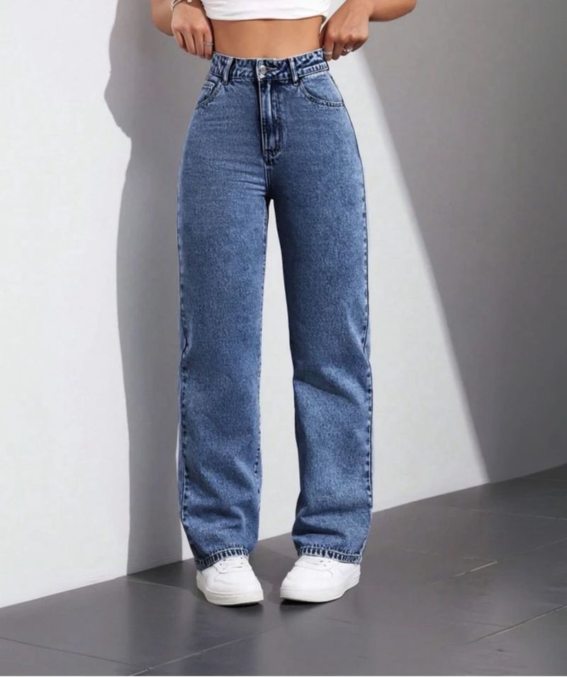 High Waist Straight Leg Blue Jeans 👖