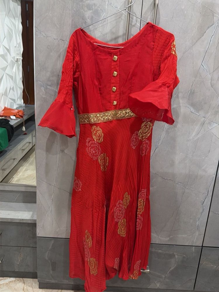 Vibrant Red Floral Kurta Set