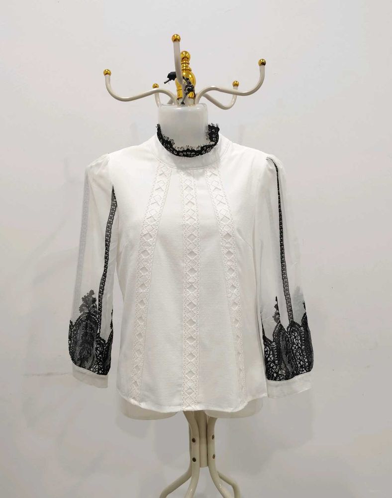 Elegant White Lace Trim Blouse