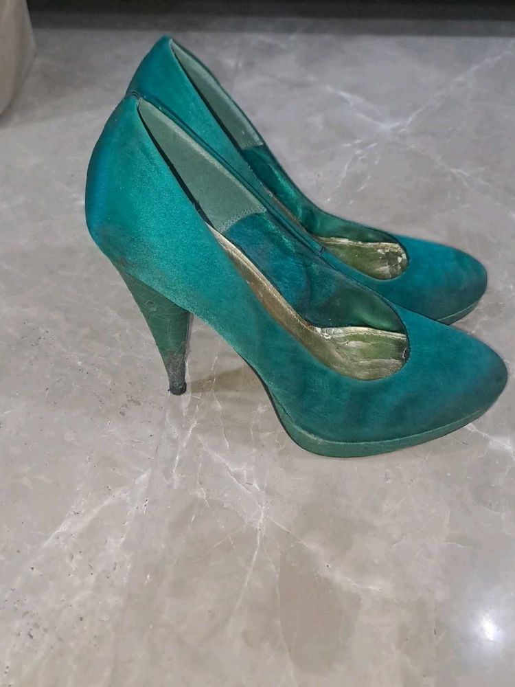 Vintage Italian H&amp;M Satin Platform Heels