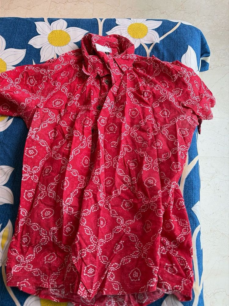 Red Printed Short Sleeve Shirt