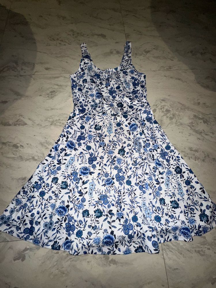 Blue Floral Print Summer Dress