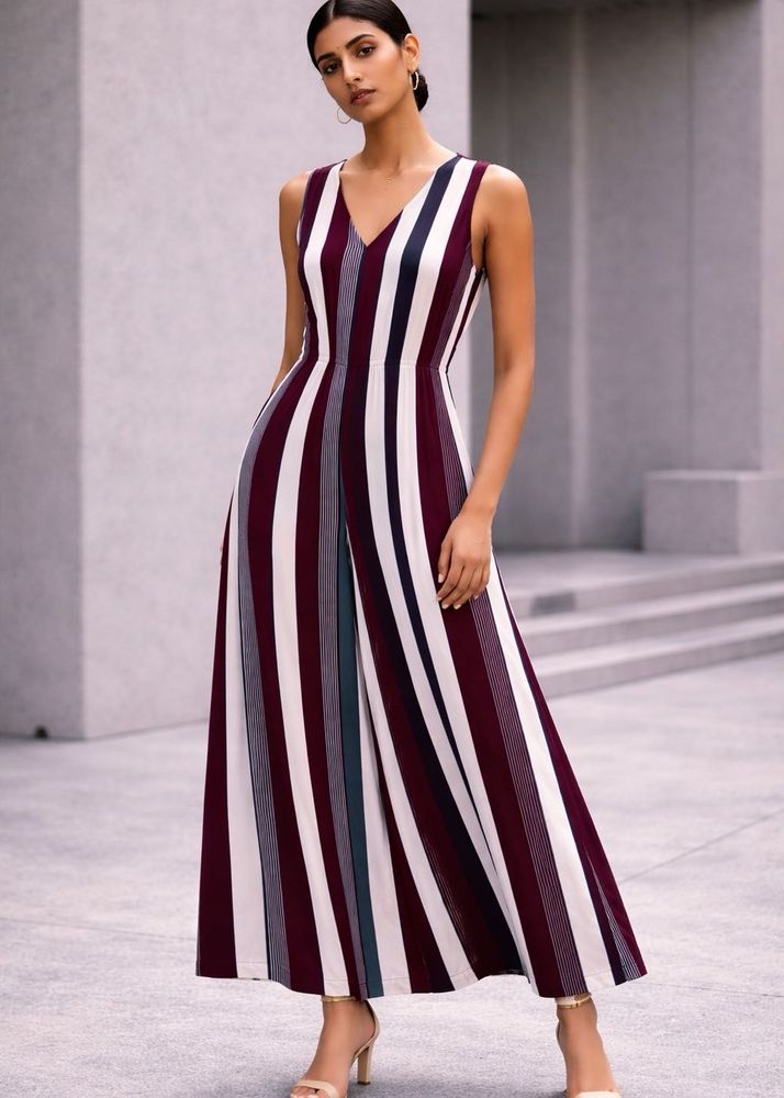 Chic Striped V-Neck Jumpsuit
