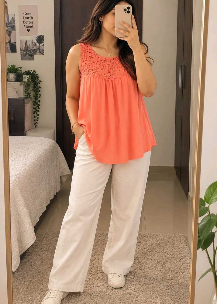 Coral Crochet Tank Top