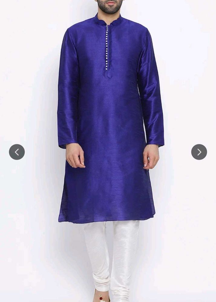 Blue Dupion Silk Solid Kurta for Men
