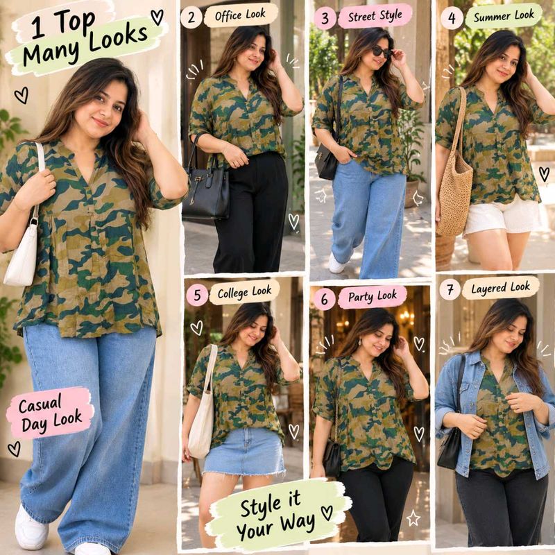 Versatile Camouflage Print Button-Up Top