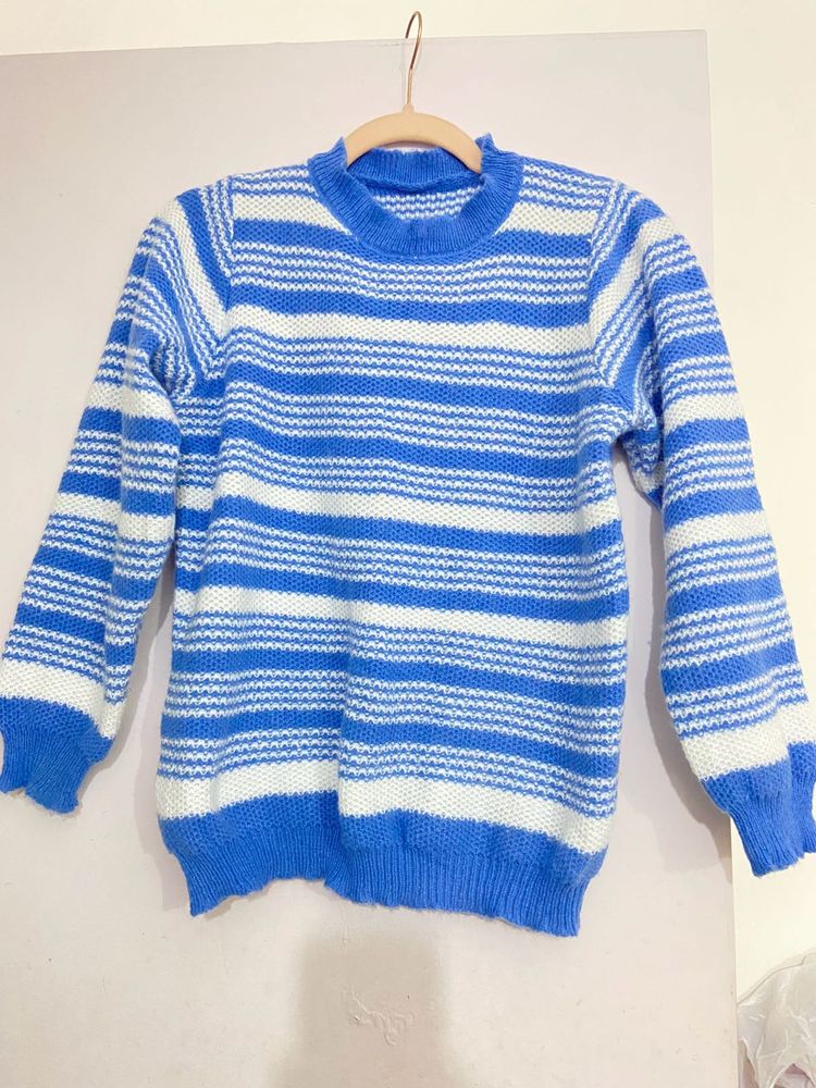 Imported Striped Knitted Blue &amp; White Pullover