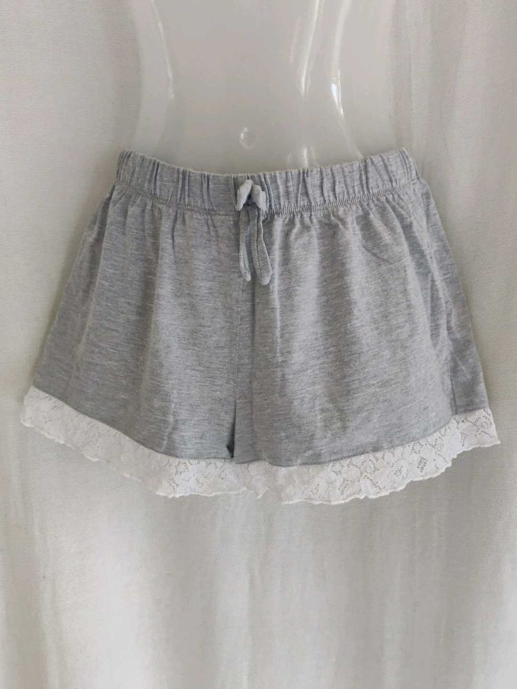 Comfortable Grey Lace Trimmed Shorts