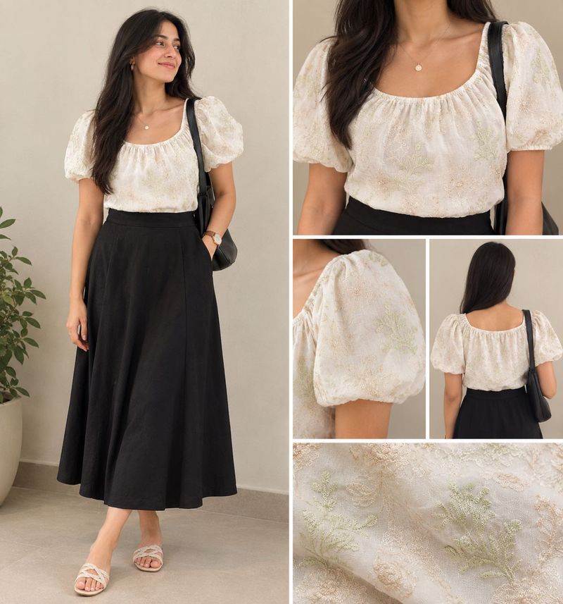 Chic Puff Sleeve Embroidered Top