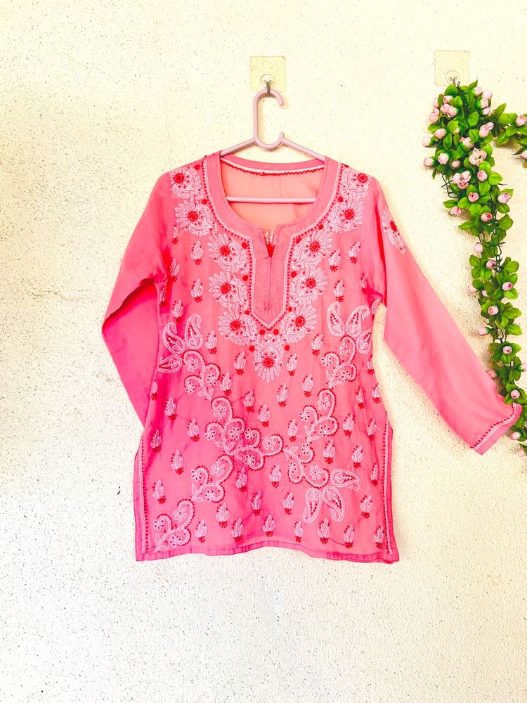 Pink Chikankari Kurta