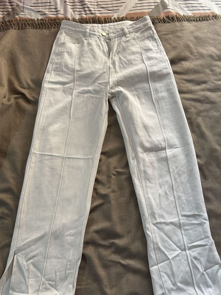 Light Wash Split Hem Wide Leg Jeans
