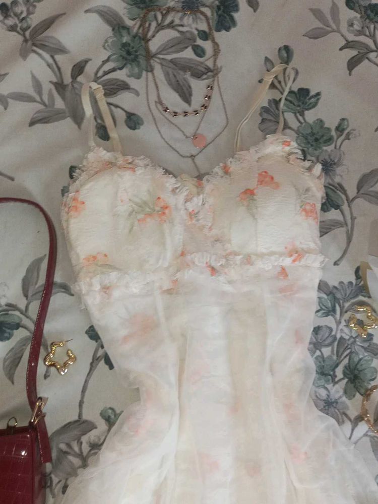 Fairycore Floral Mesh Mini Dress