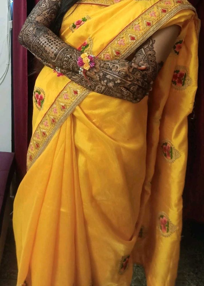 Yellow Elegant Haldi Function Saree With Blouse