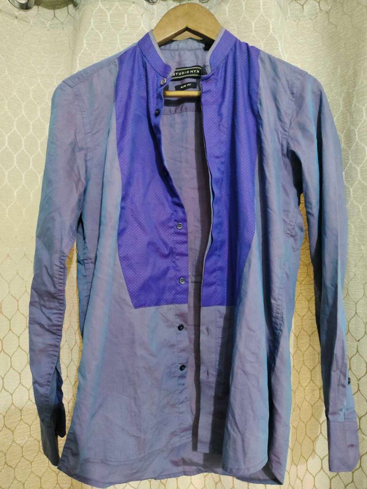 Stylish Dual Tone Purple Party Shirt 38 Slim Fit