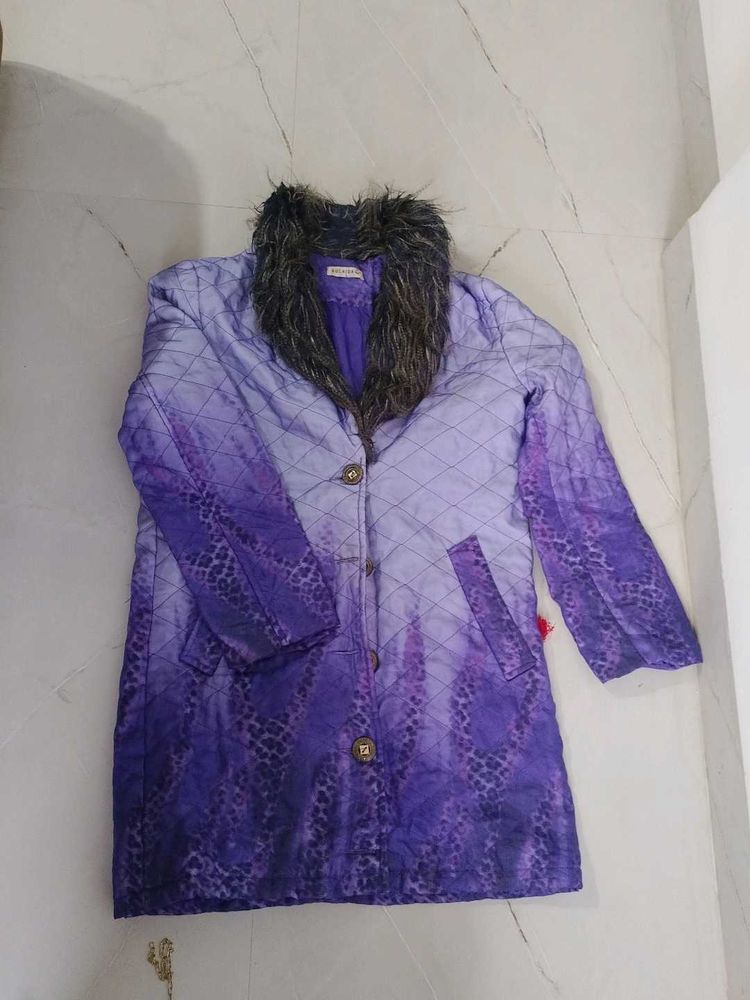 Quilted Purple Ombre Jacket with Faux Fur Collar