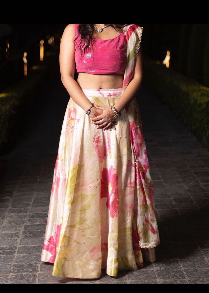 Floral Blingy Vintage Pink Lehenga Choli Set Y2k
