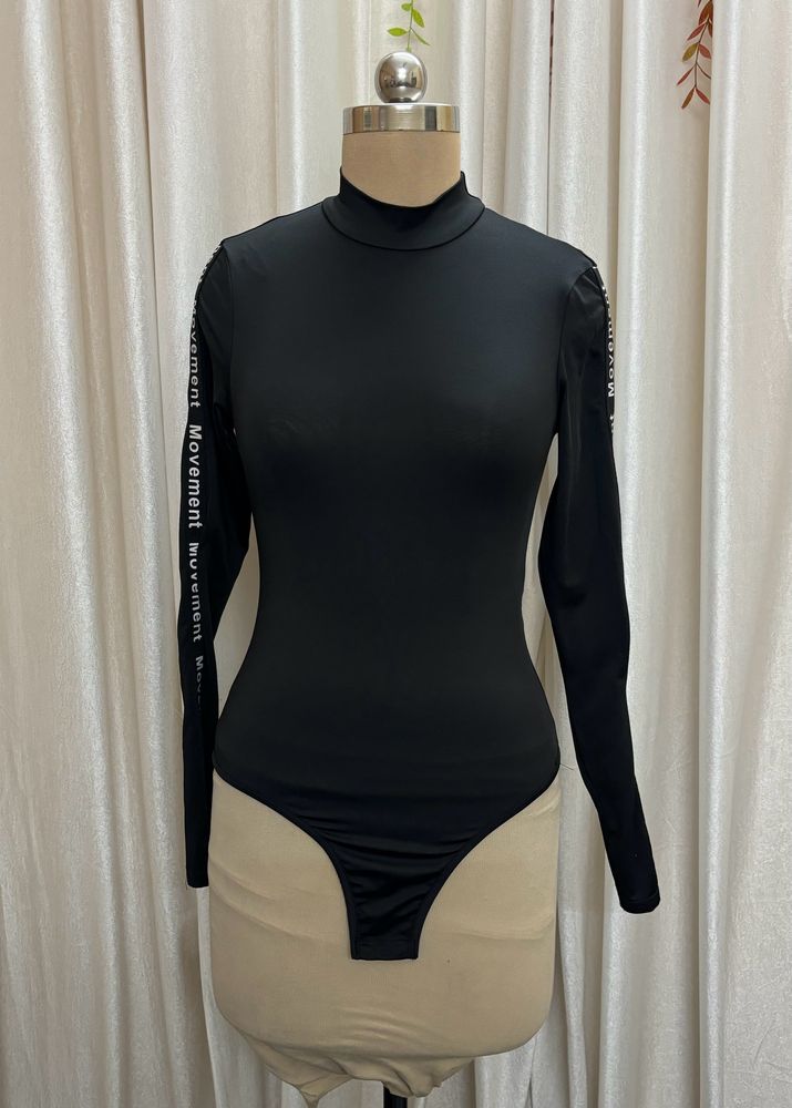 Shein Black Solid Collared Bodysuit( Women's)