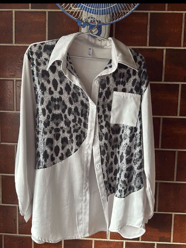 Chic Leopard Print Sequin Shirt