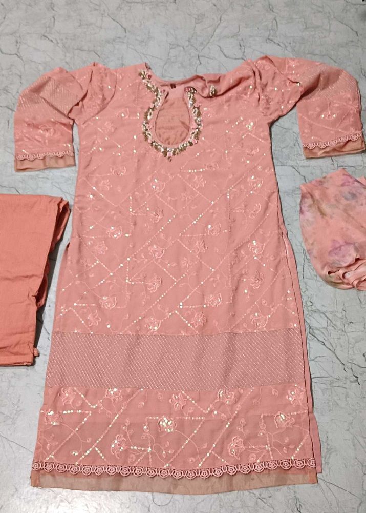Elegant Peach Embroidered Kurta Set
