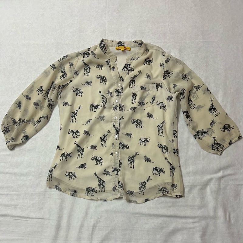 Cream Animal Print Semi-Formal Top