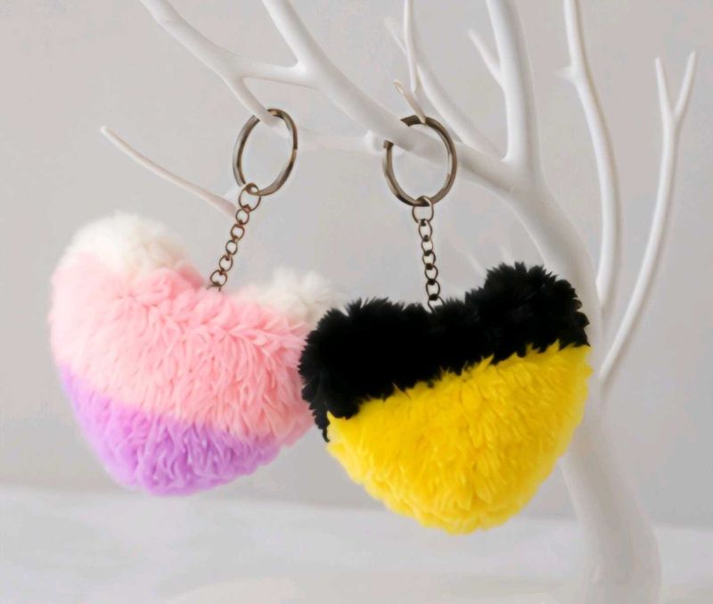 Fuzzy Heart Keychain Set of 3