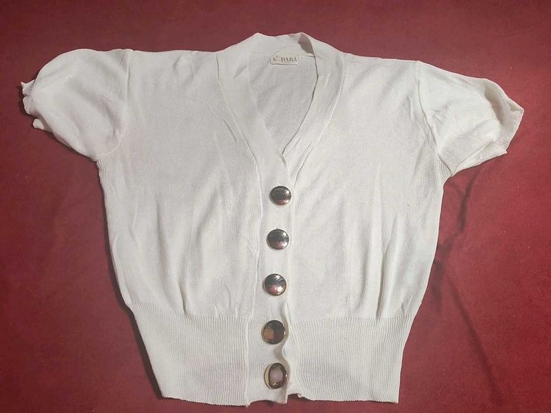 White Button-Down Cardigan