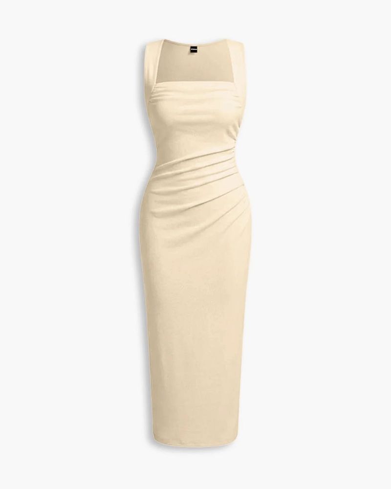 Elegant Ruched Sleeveless Midi Dress