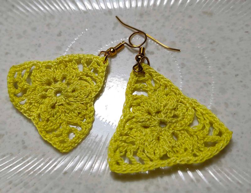 Handmade Crochet Yellow Dangle Earrings