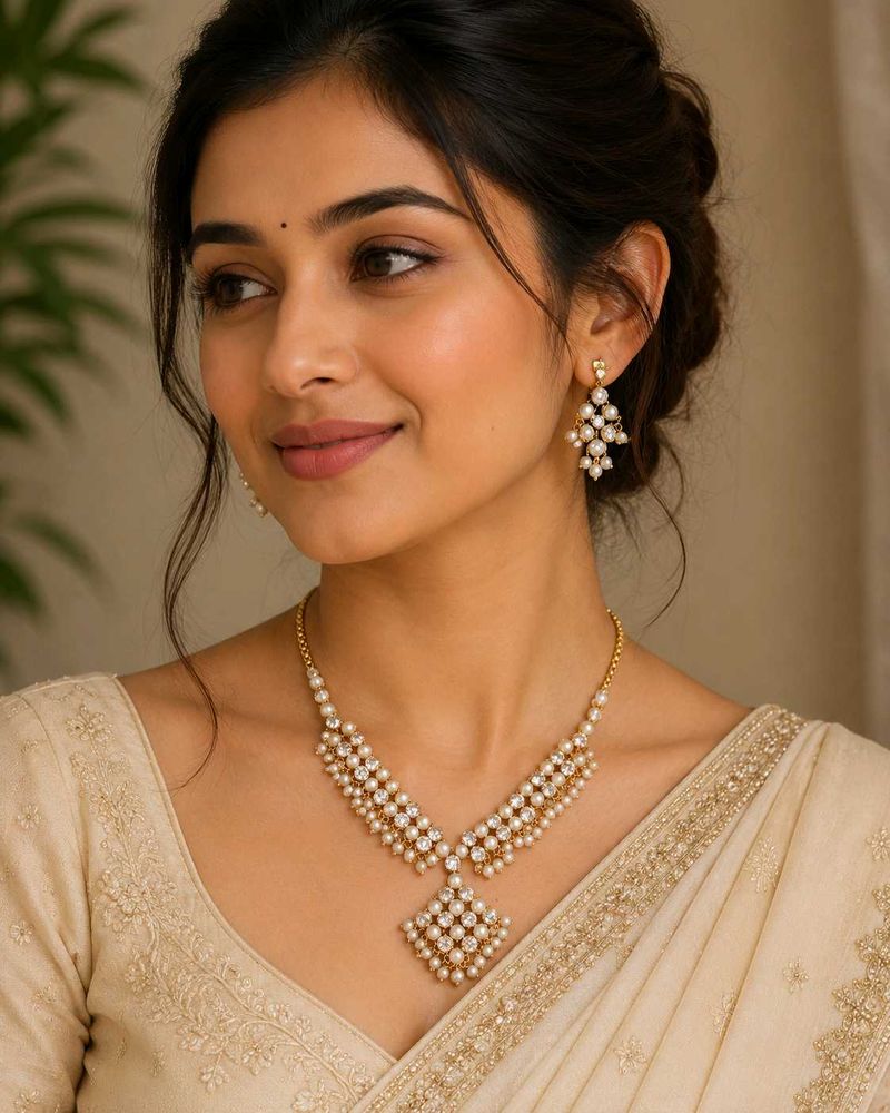 Elegant Pearl and Diamond Necklace Set