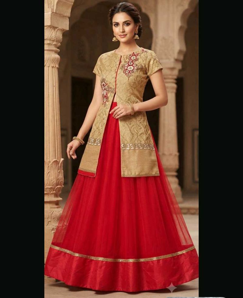 Red Lehenga Choli with Embellished Top