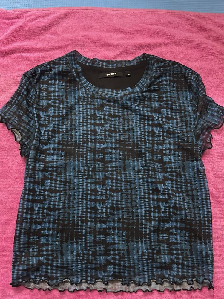 Mesh Checkered Lettuce Trim Top