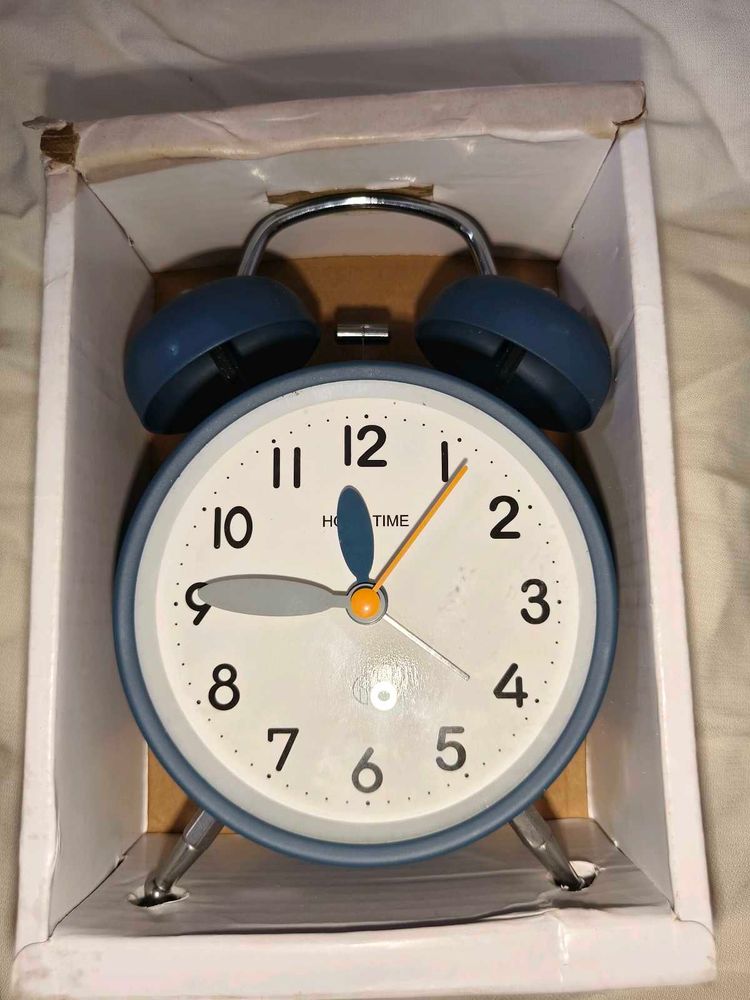 Retro Twin Bell Alarm Clock Matte Metal blue