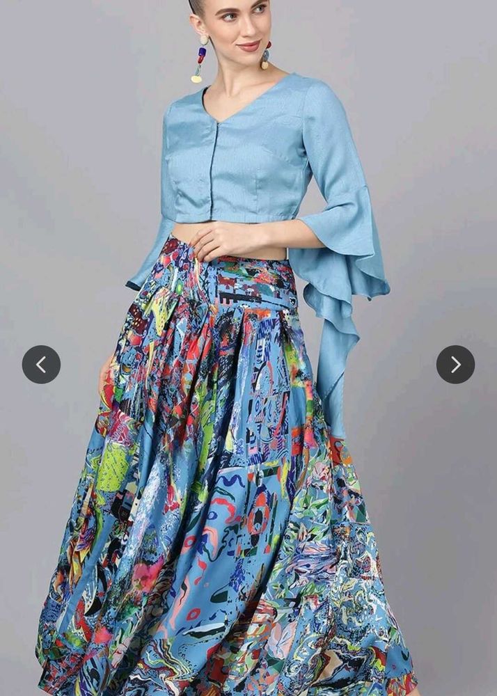 Designer Bell Sleeve Crop Top &amp; Skirt Set