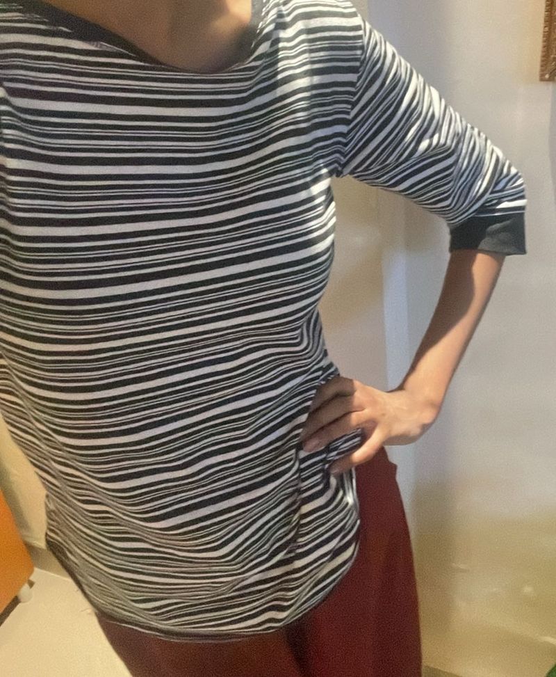 Striped Three Quarter Sleeve Top