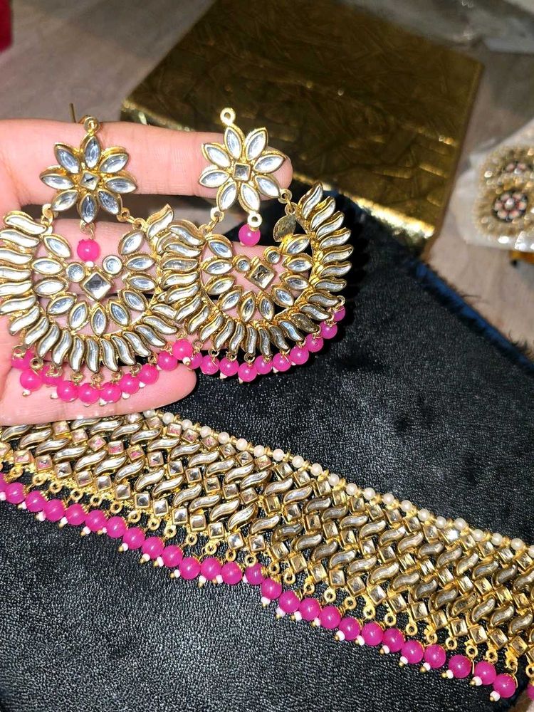 pink kundan jewellery set gold