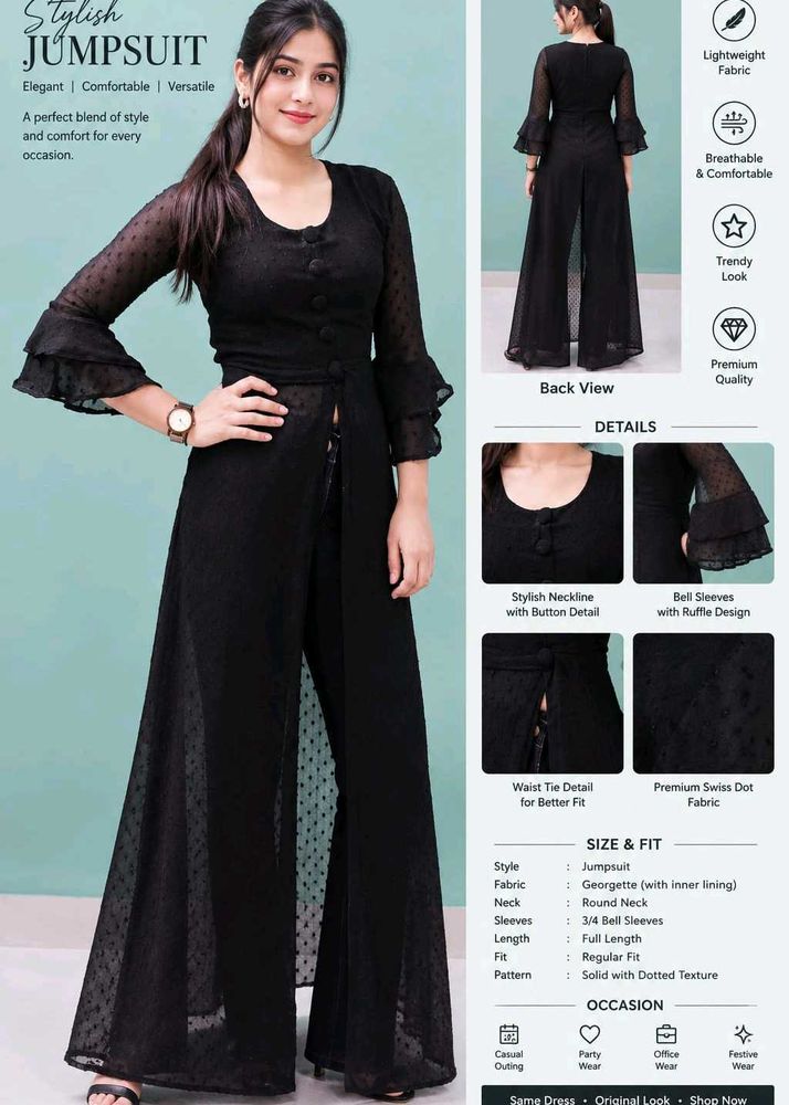 Stylish Black Georgette Jumpsuit Dress