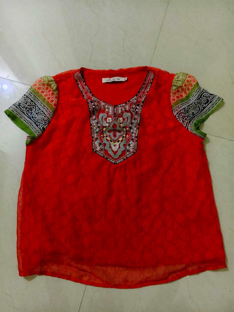 Embellished Red Kurta