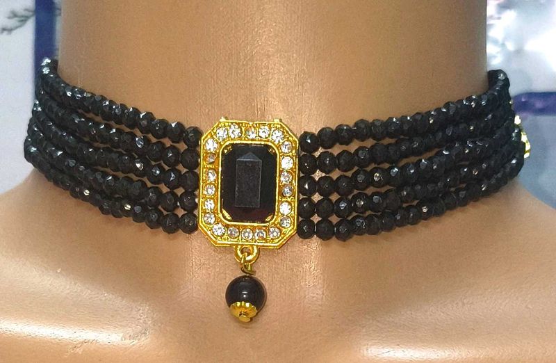 Elegant Black Beaded Choker Necklace