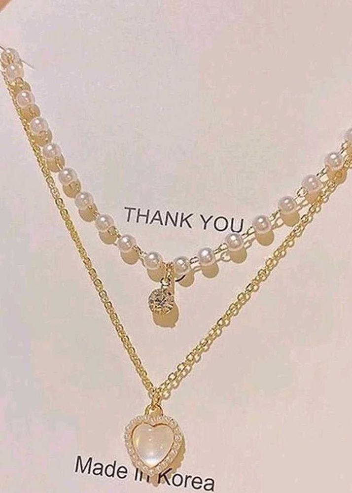 Layered Pearl Necklace with Heart Pendant