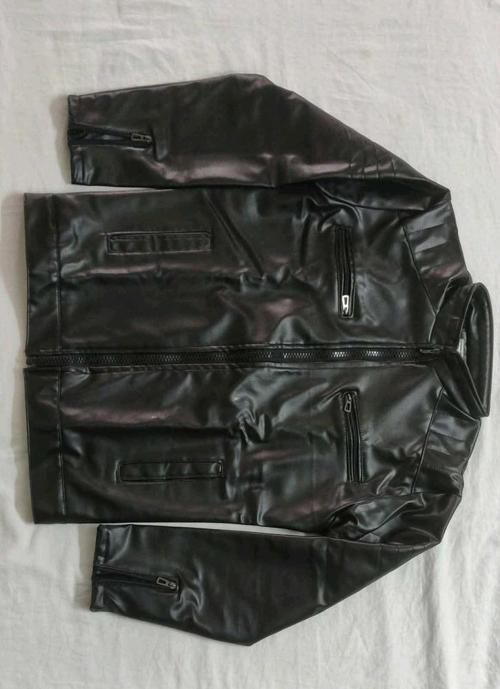 Black Faux Leather Biker Jacket Men