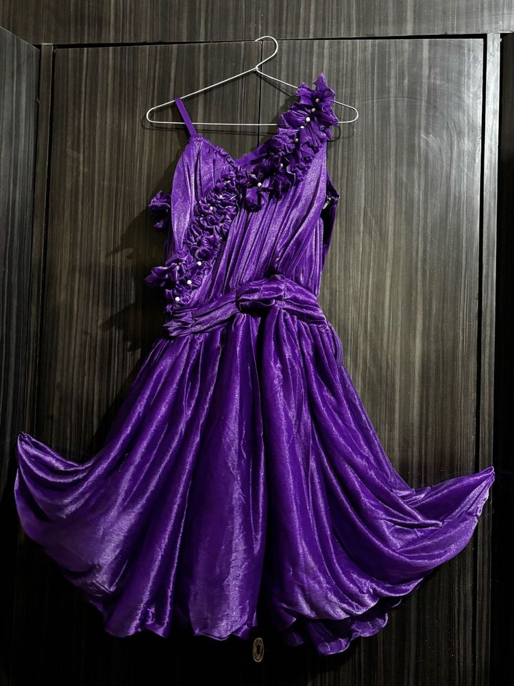 Stunning Handcrafted Purple Ruffled Party Dress