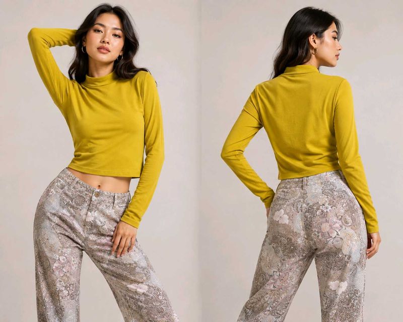 Mustard Yellow Mock Neck Cropped Top