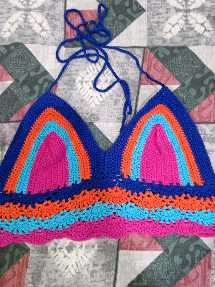Boho Rainbow Crochet Crop Top