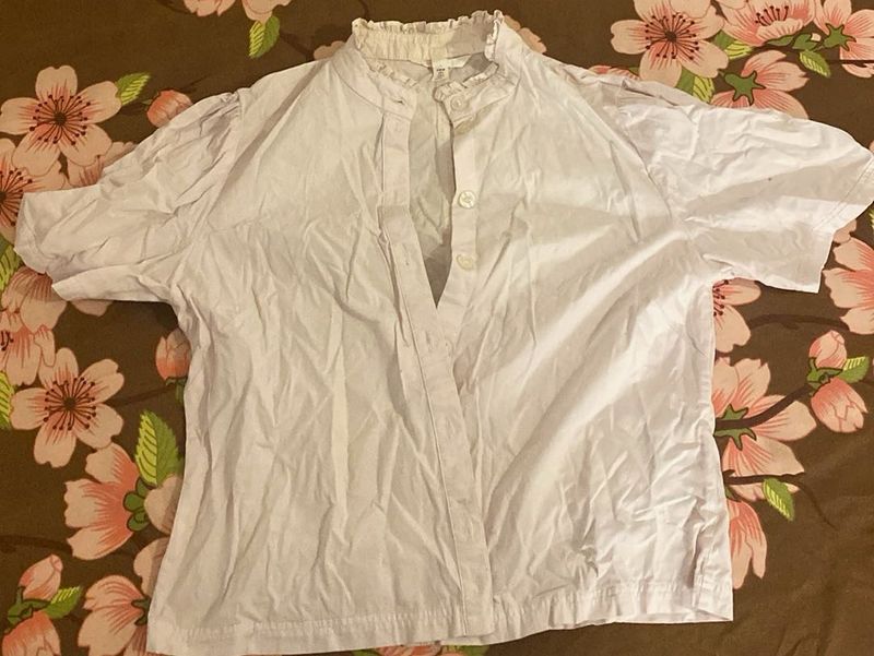 White Casual Button-Up Top