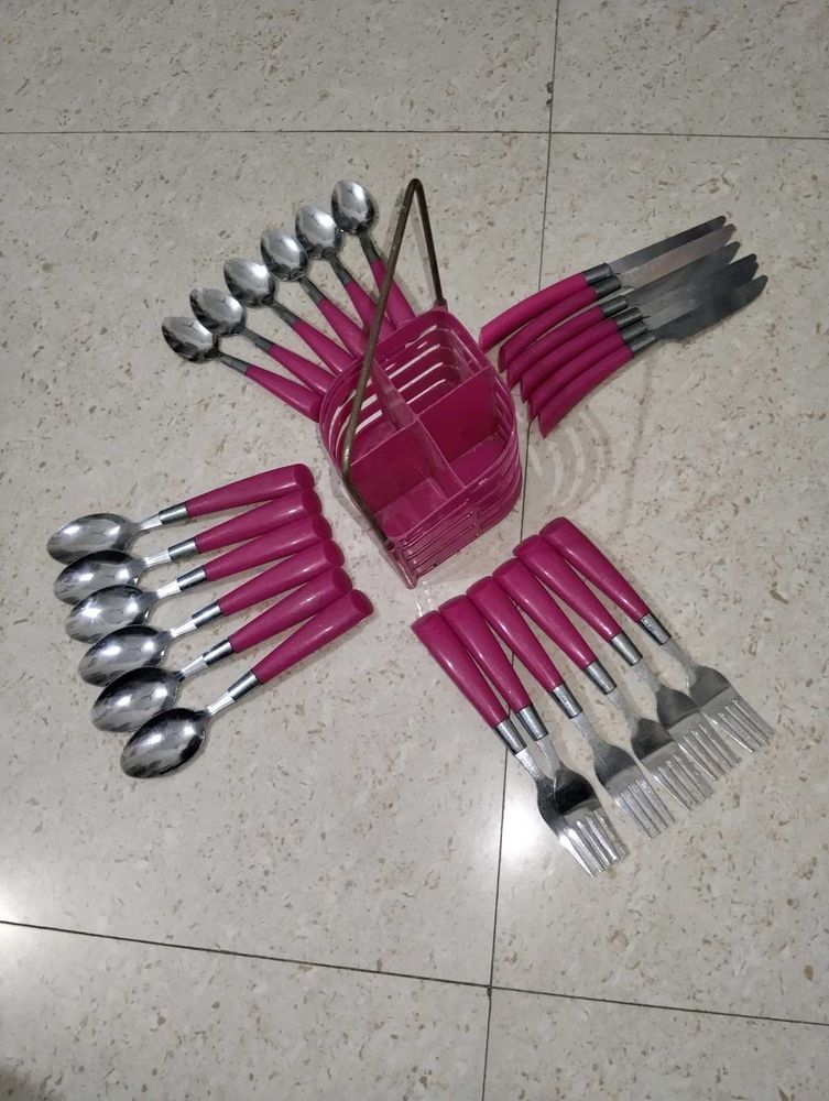 Pink Cutlery Set with Holder