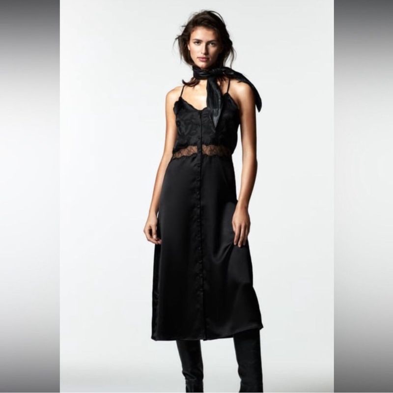 Zara New Limited Edition Satin Lace Midi Dress