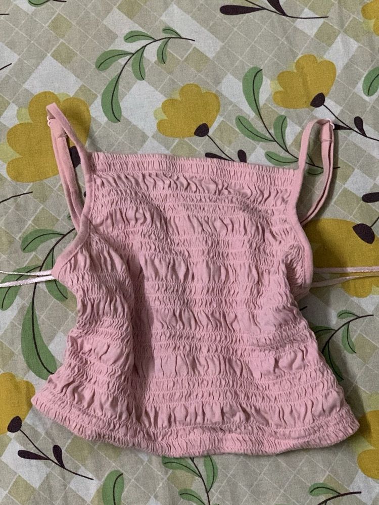 Cute Pink Smocked Crop Top