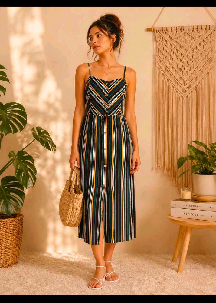 Striped Button-Front Midi Dress